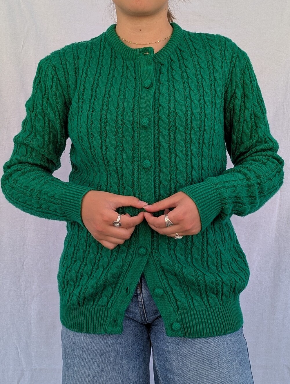 Compositions Green Cable Knit Button Cardigan